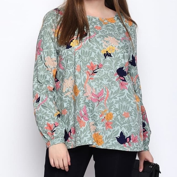 Junarose Floral Print Shirring Detail Sikira Long‎ Sleeve Blouse Top NWT - Picture 1 of 11